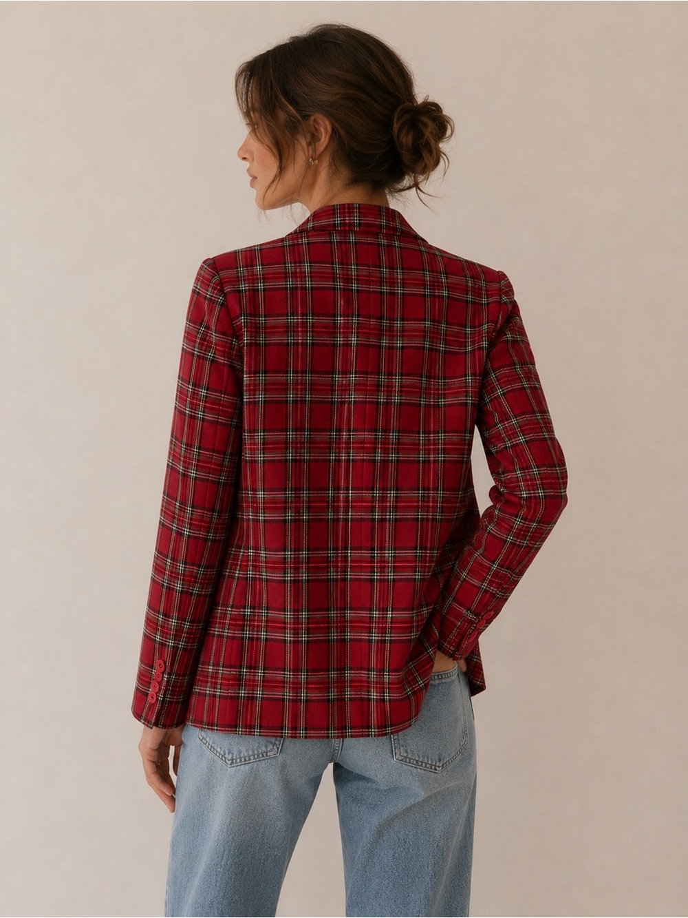 Lorianna Red Tartan Plaid Blazer Jacket Preppy Academia Size 14 - Picture 2 of 5